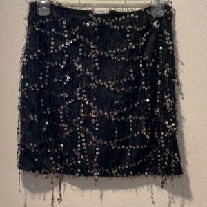Black Sequin Embellished Mini Skirt